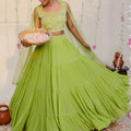 Lime Green Pearl Embroidered Lehenga Se image 0