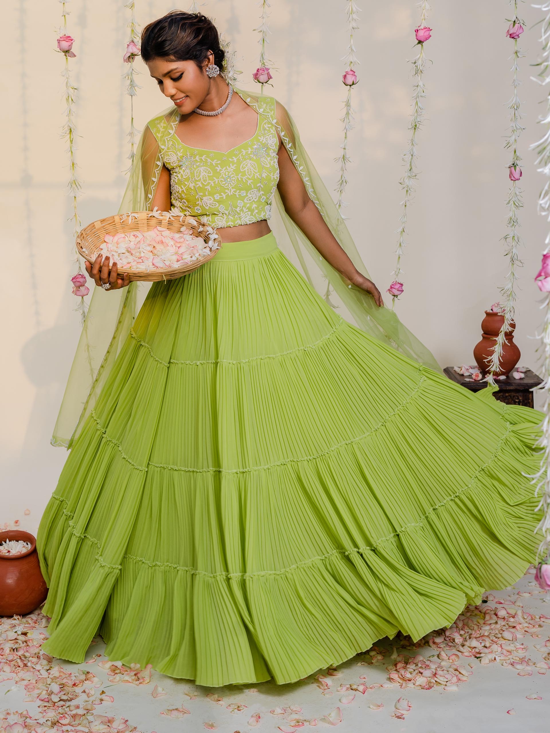 Lime Green Pearl Embroidered Lehenga Se image 0