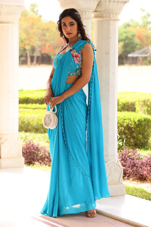 Pearl Detail Drape Saree image 9