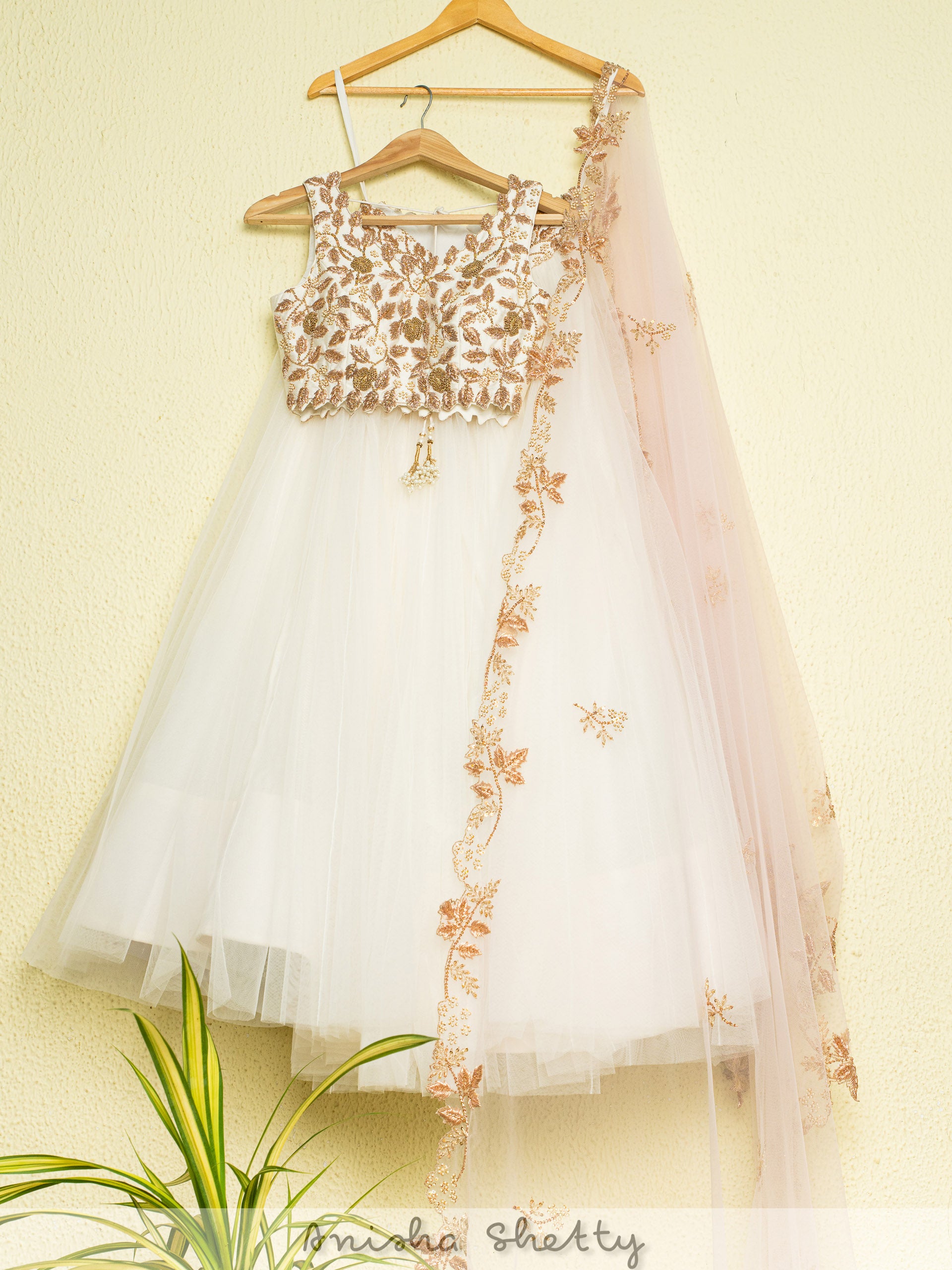 Ivory and Pink Zardosi Lehenga Set image 0
