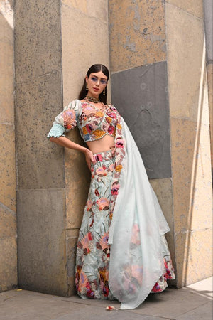 Powder Blue off Shoulder Lehenga Set image 3
