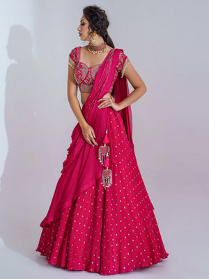 Pre Drape Dark Pink Lehenga Set image 2