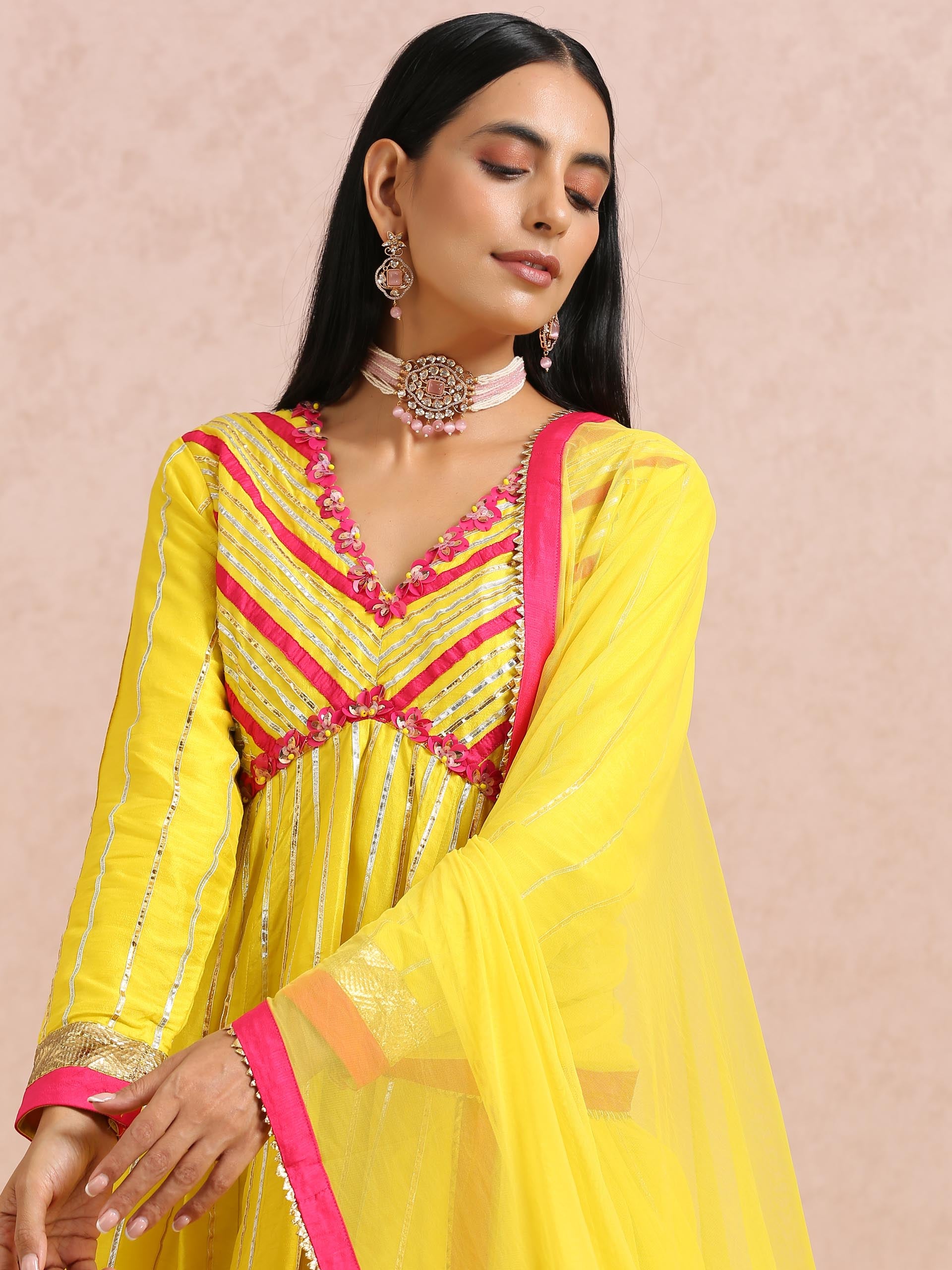 Yellow and Fuchsia Sharara Set image 4