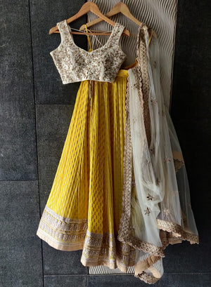 Yellow and Ivory Lehenga Set image 2