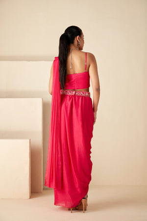 Pink Georgette Crepe Bustier Skirt Saree image 1