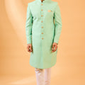 Mint Green Jacquard Sherwani Set image 0
