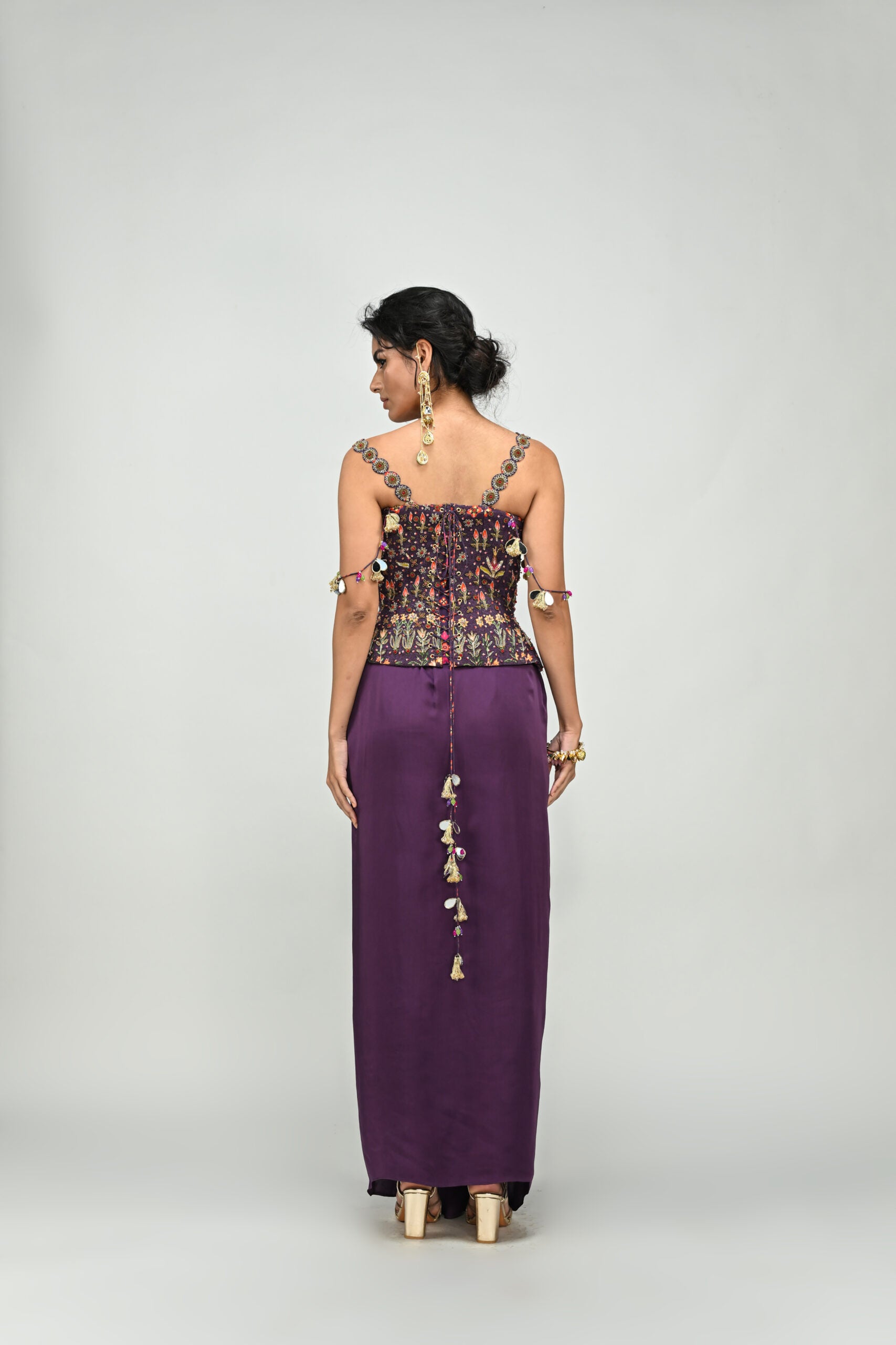 Plum Highlighted Badla Corset Skirt Set image 1