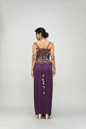 Plum Highlighted Badla Corset Skirt Set image 1