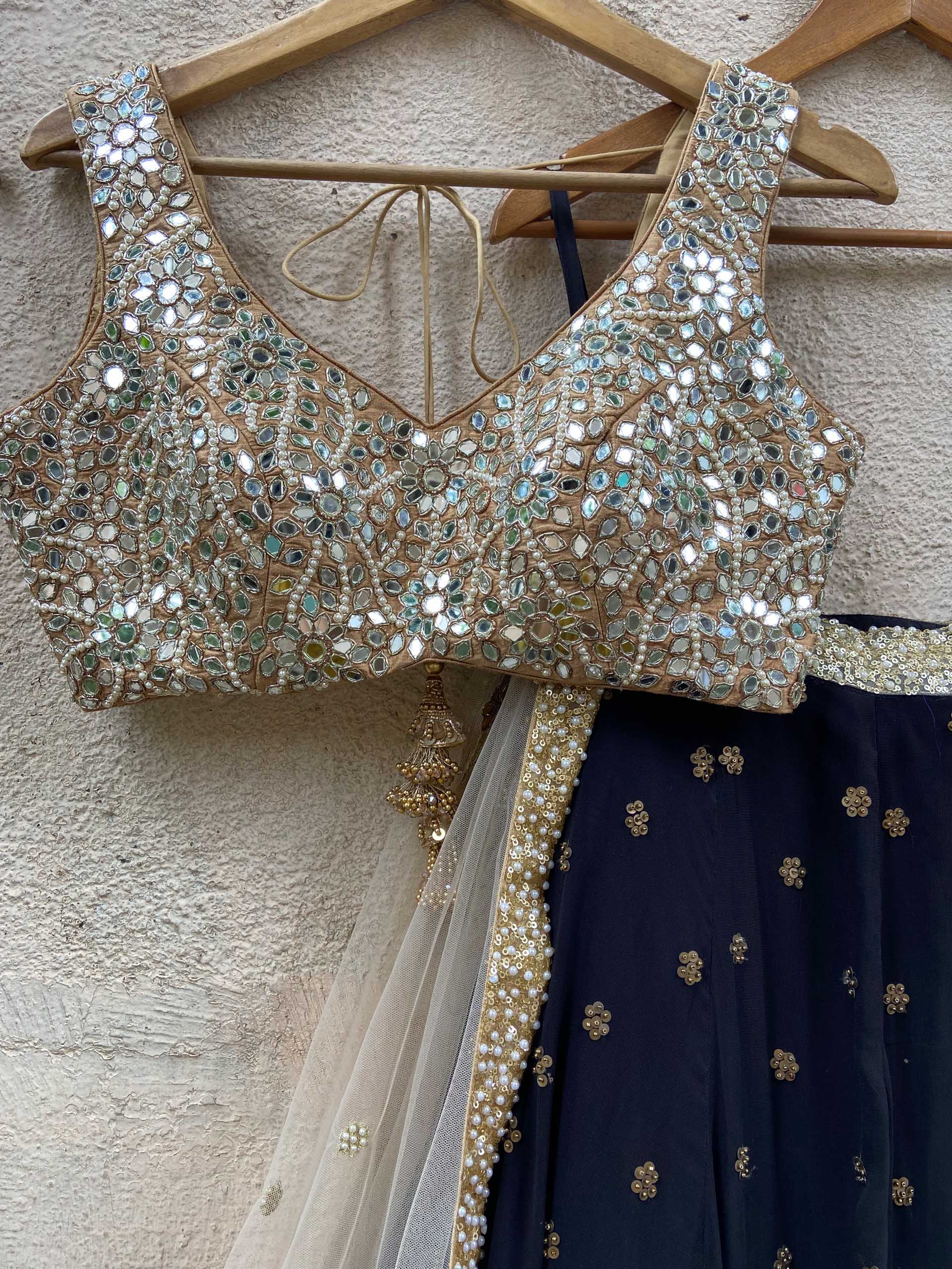 Black Sharmily Mirror Lehenga Set image 4