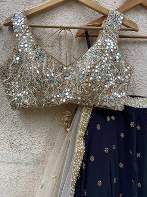 Black Sharmily Mirror Lehenga Set image 4