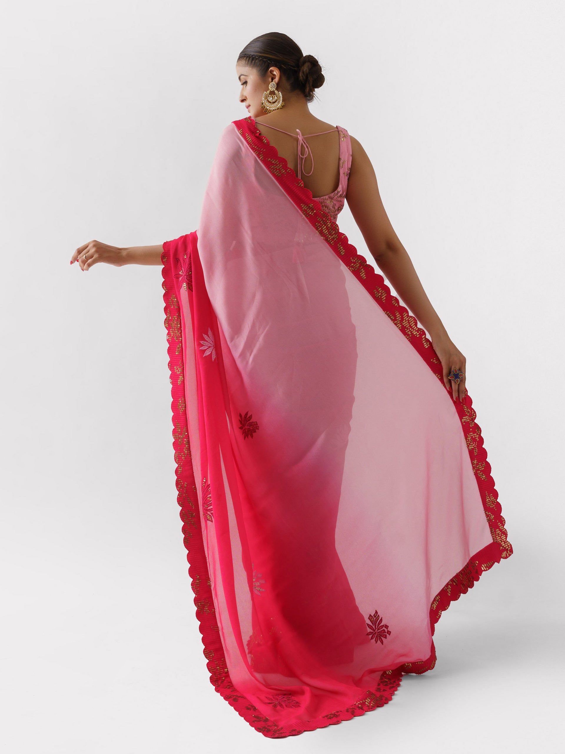 Pink Red Saree Set image 1