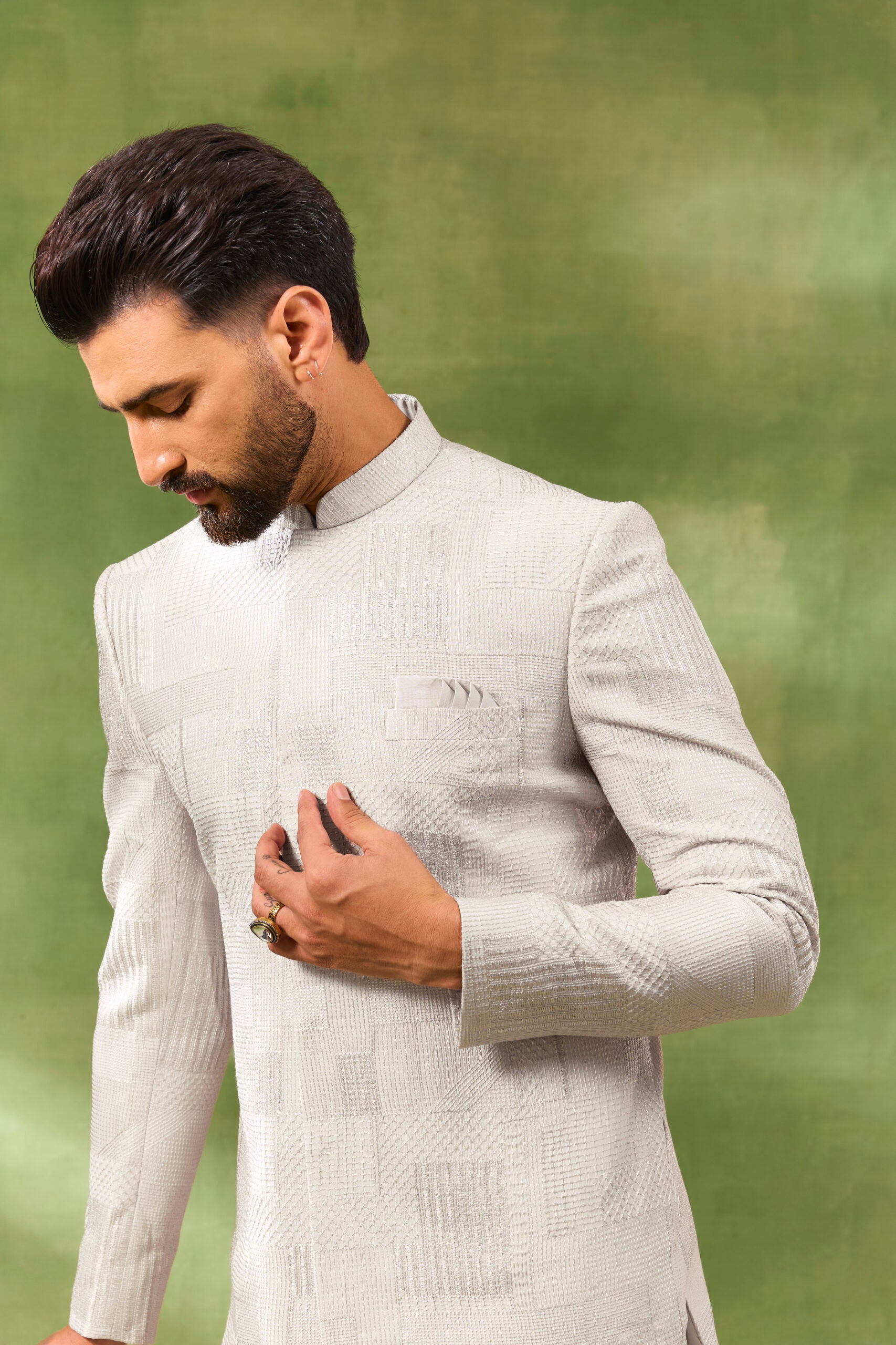 Cream Heavy Embroidered Sherwani Set image 1