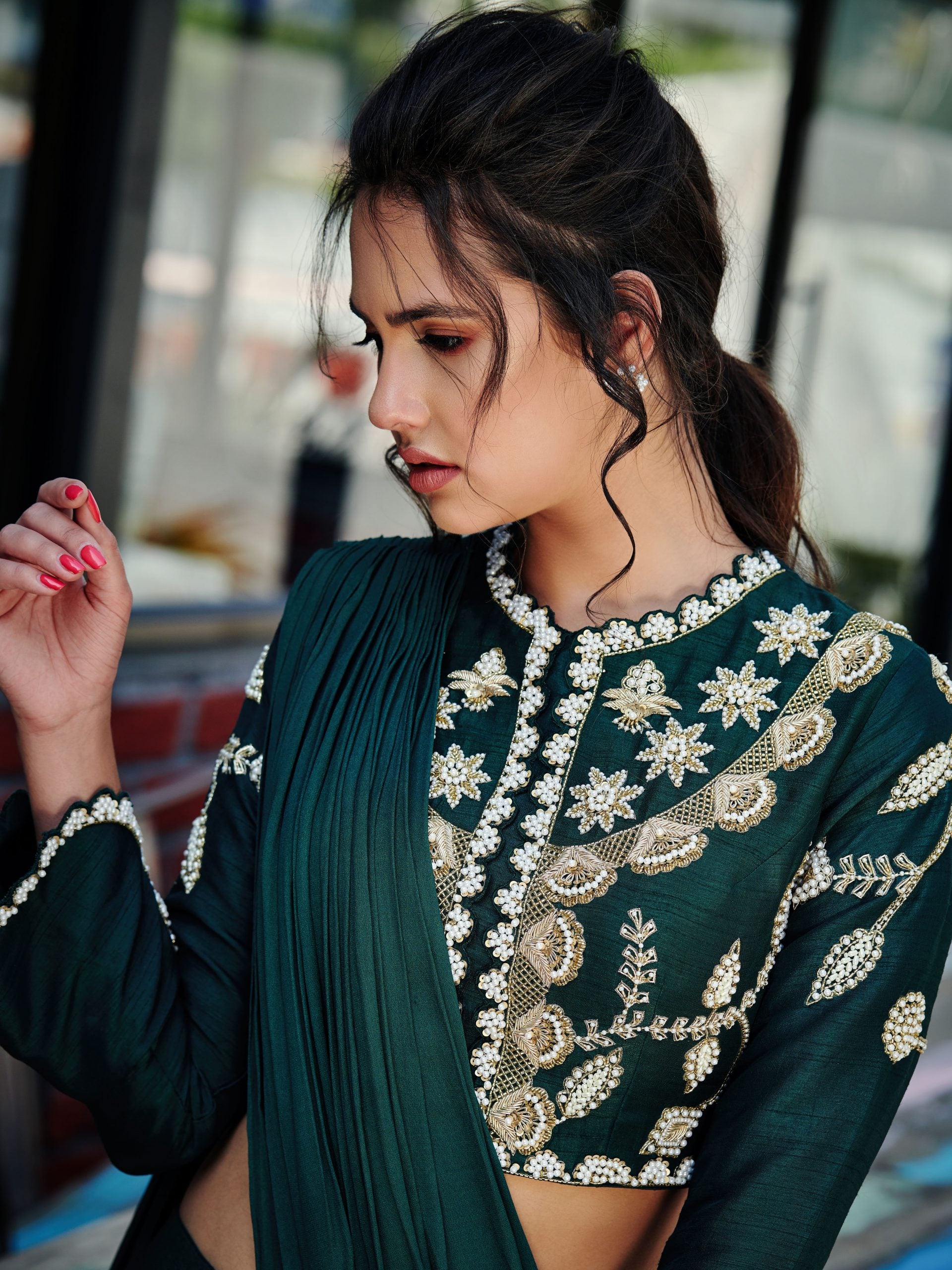 Deep Green Pant Saree image 2