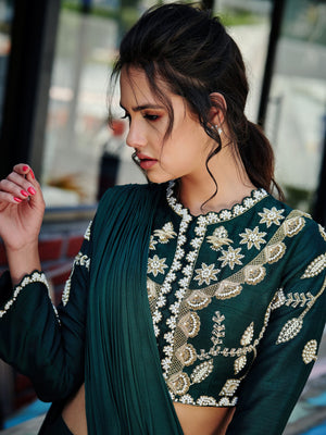 Deep Green Pant Saree image 2