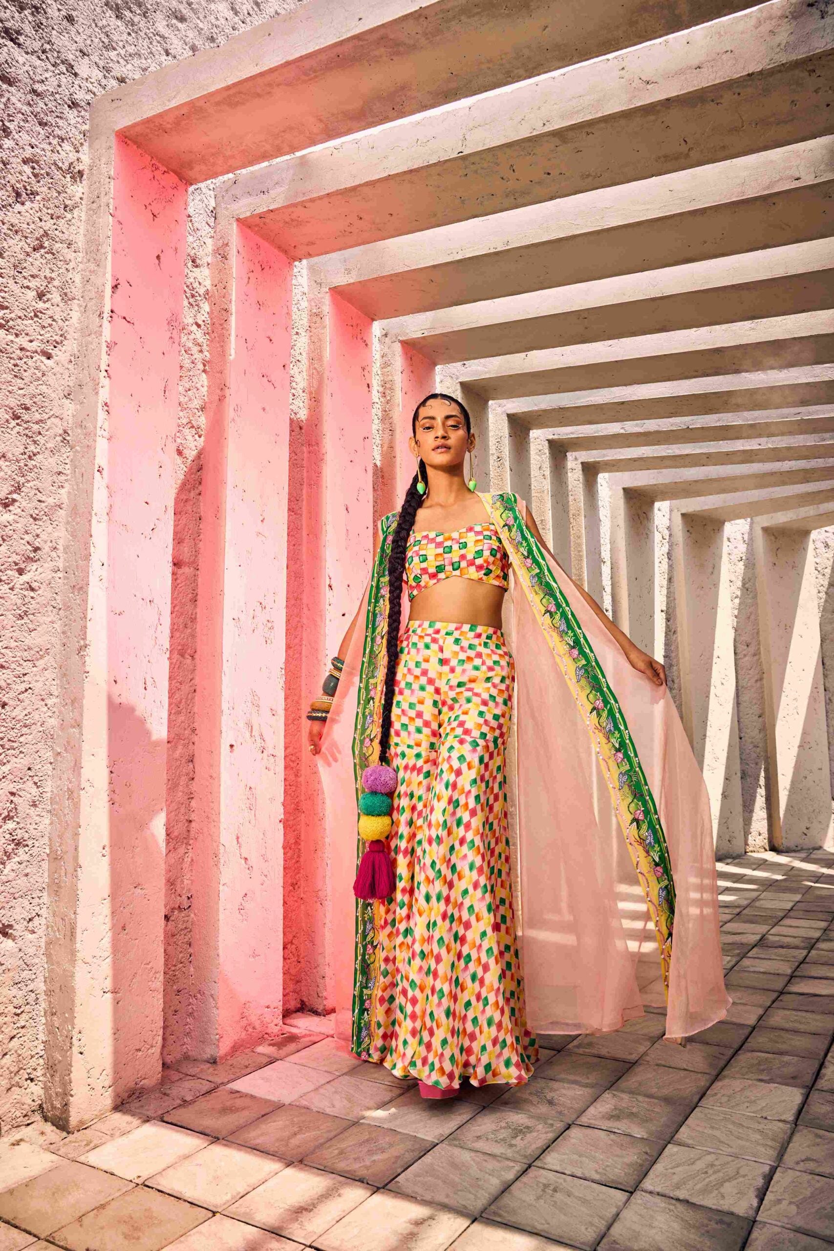 Multi-Colored Bustier Set With Square Print image 0
