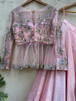 Baby Pink Peplum Lehenga with Powder Pink Dupatta image 4
