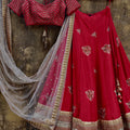 Red Chevron Zardozi Work Lehenga image 0