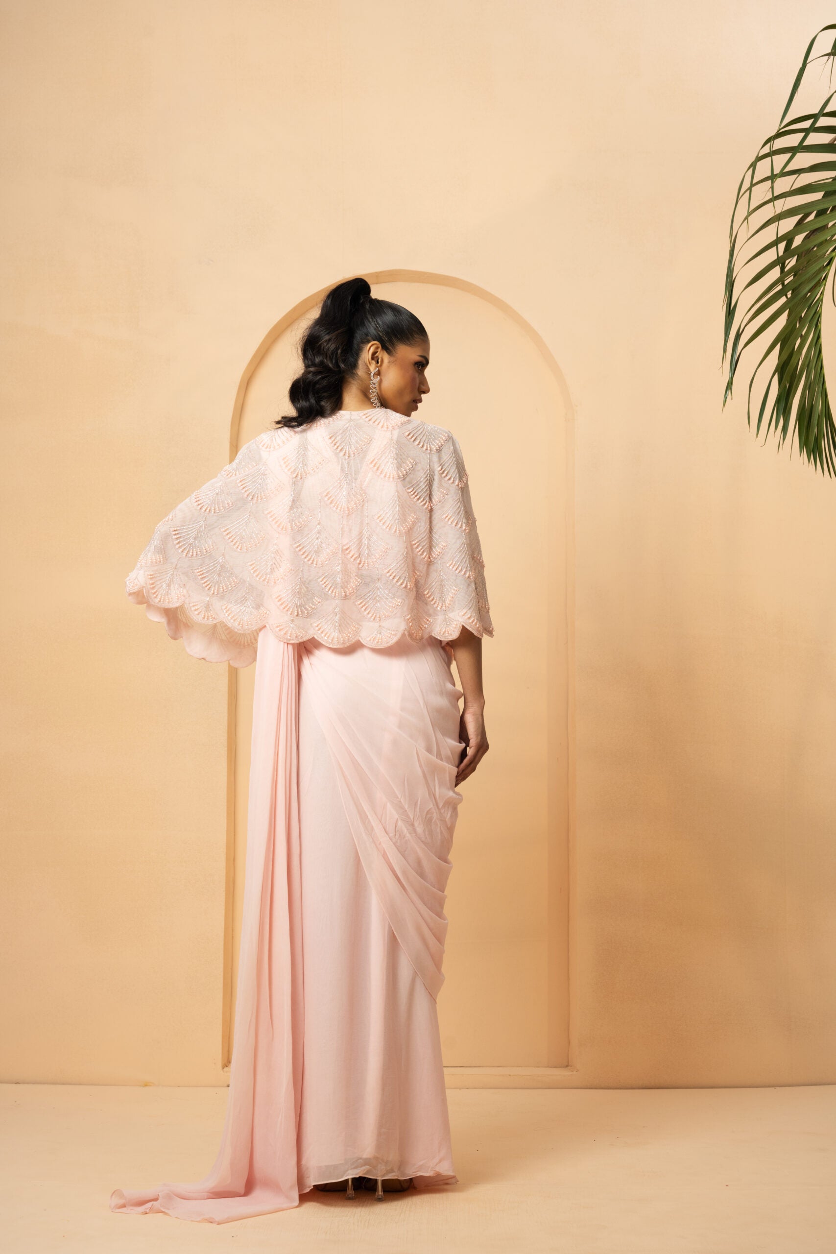 Baby Pink Cape Drape Saree image 2