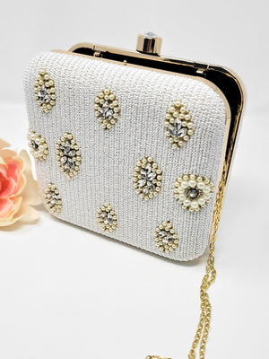 Off-White Pearl Embroidered Clutch image 1