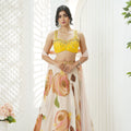 Baby Pink hand painted lehenga and embroidered  Yellow blouse set image 0