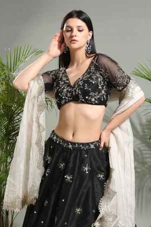 Black Mirror Embroidered Lehenga Set image 7