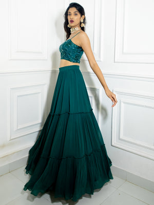 Emerald Green Sequins Lehenga Set image 1