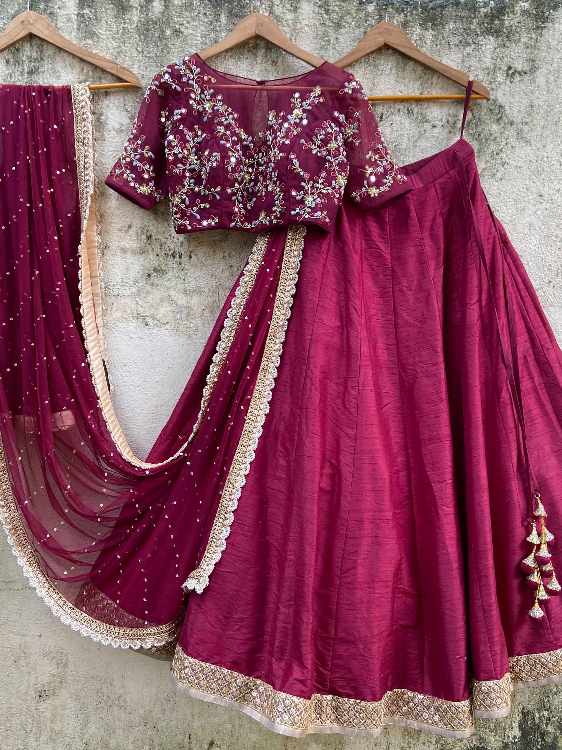 Burgundy Embroidered Lehenga Set image 0