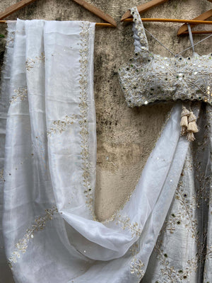 Smokey Grey Bridal Embroidered Lehenga Set image 3