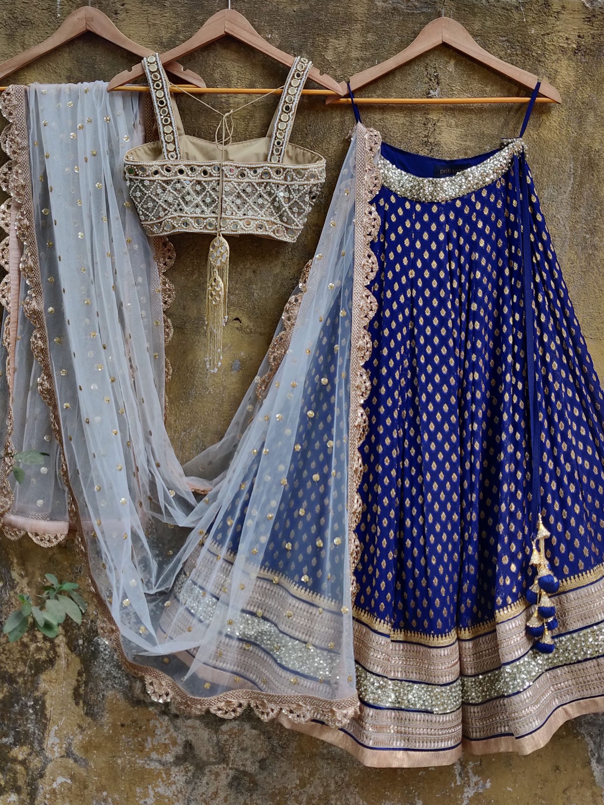 Navy Blue Mirror Bustier Lehenga image 1