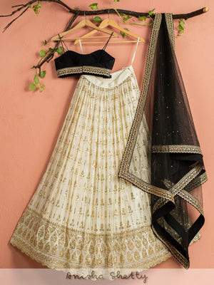 Ivory and Black Shimmer Lehenga Set image 1