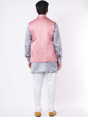 Mauve Bundi Jacket With Grey Kurta Set image 2