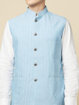 Sky Blue Printed Bundi Jacket Set image 6