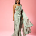 Sage Green Embroidered Saree image 0