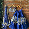 Royal Blue Raw Silk Mirror Work Lehenga Set image 0