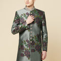 Grey Embroidered Sherwani Set image 0