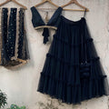 Black Tier Ruffle Lehenga Set image 0