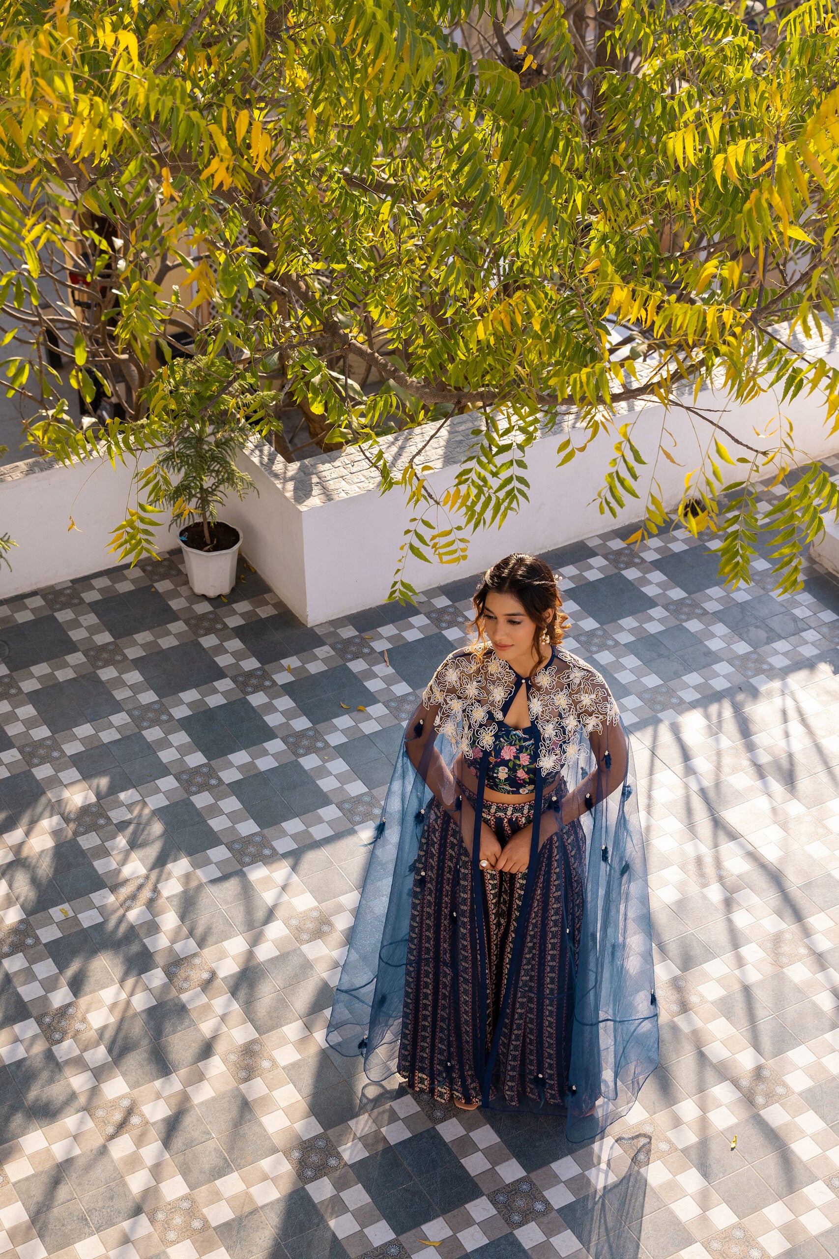 Blue Crepe Georgette Set With Cape image 7