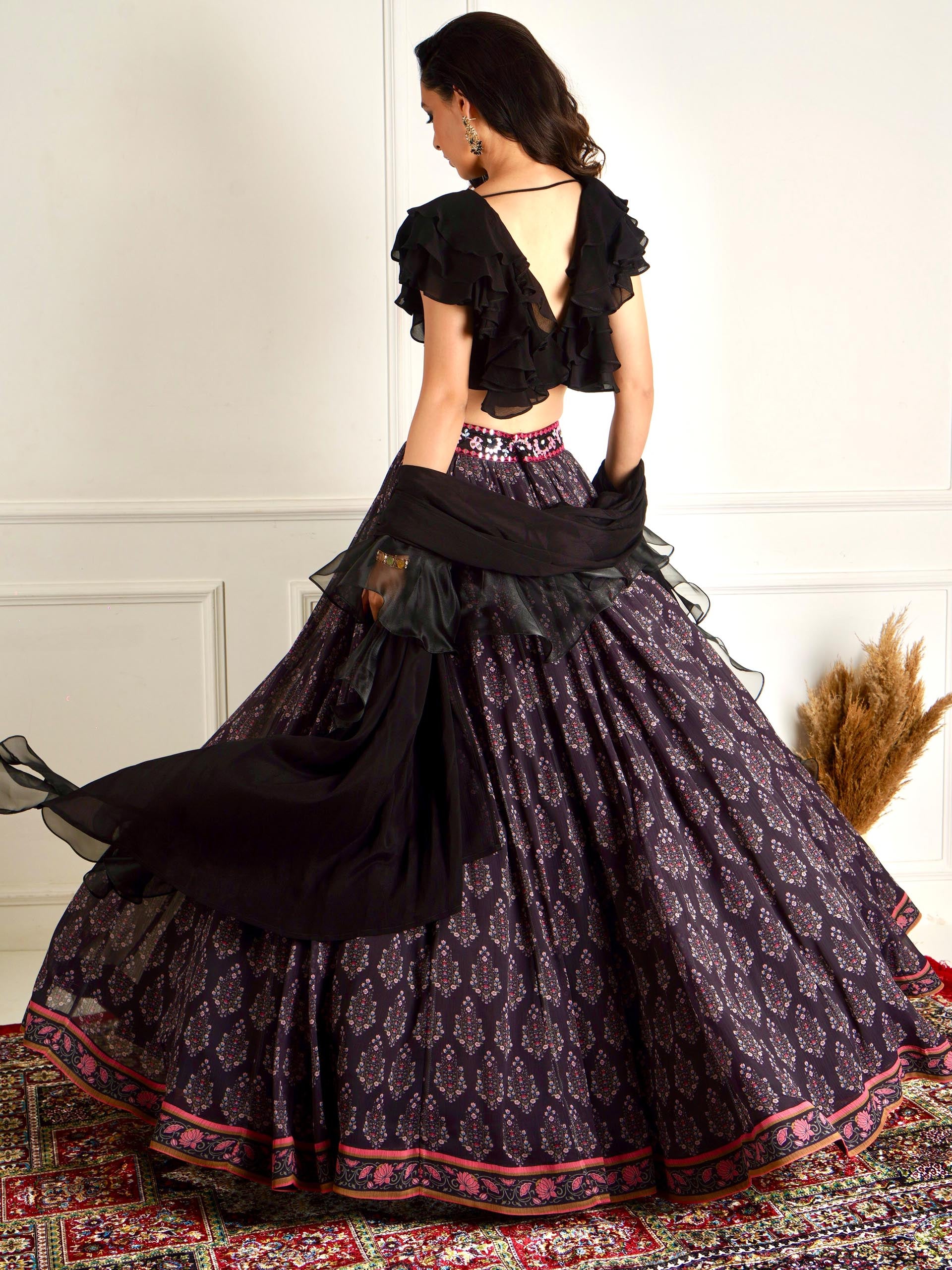 Black Imaara Printed Lehenga Set image 7