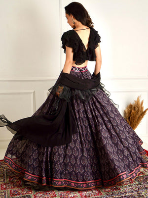 Black Imaara Printed Lehenga Set image 7
