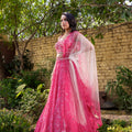 Pink Georgette &amp; Net Printed Lehenga Set image 0