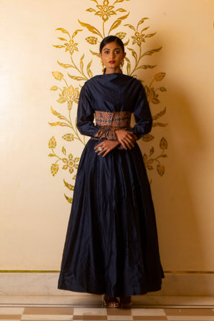Cowl Neck Anarkali Long Dress with Corset Belt - S image