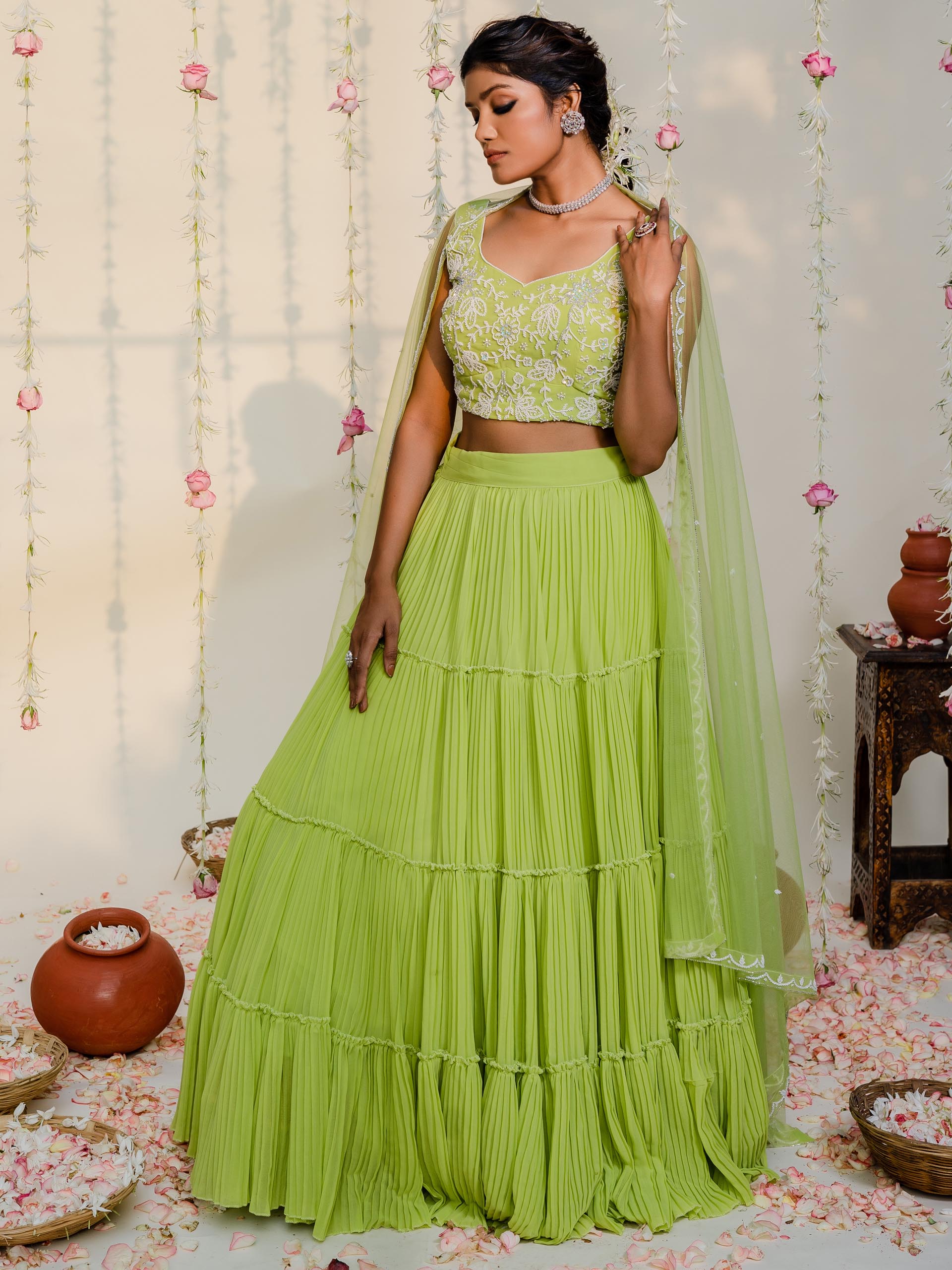Lime Green Pearl Embroidered Lehenga Se image 5