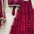 Burgundy Tier Ruffle Lehenga Set image 0