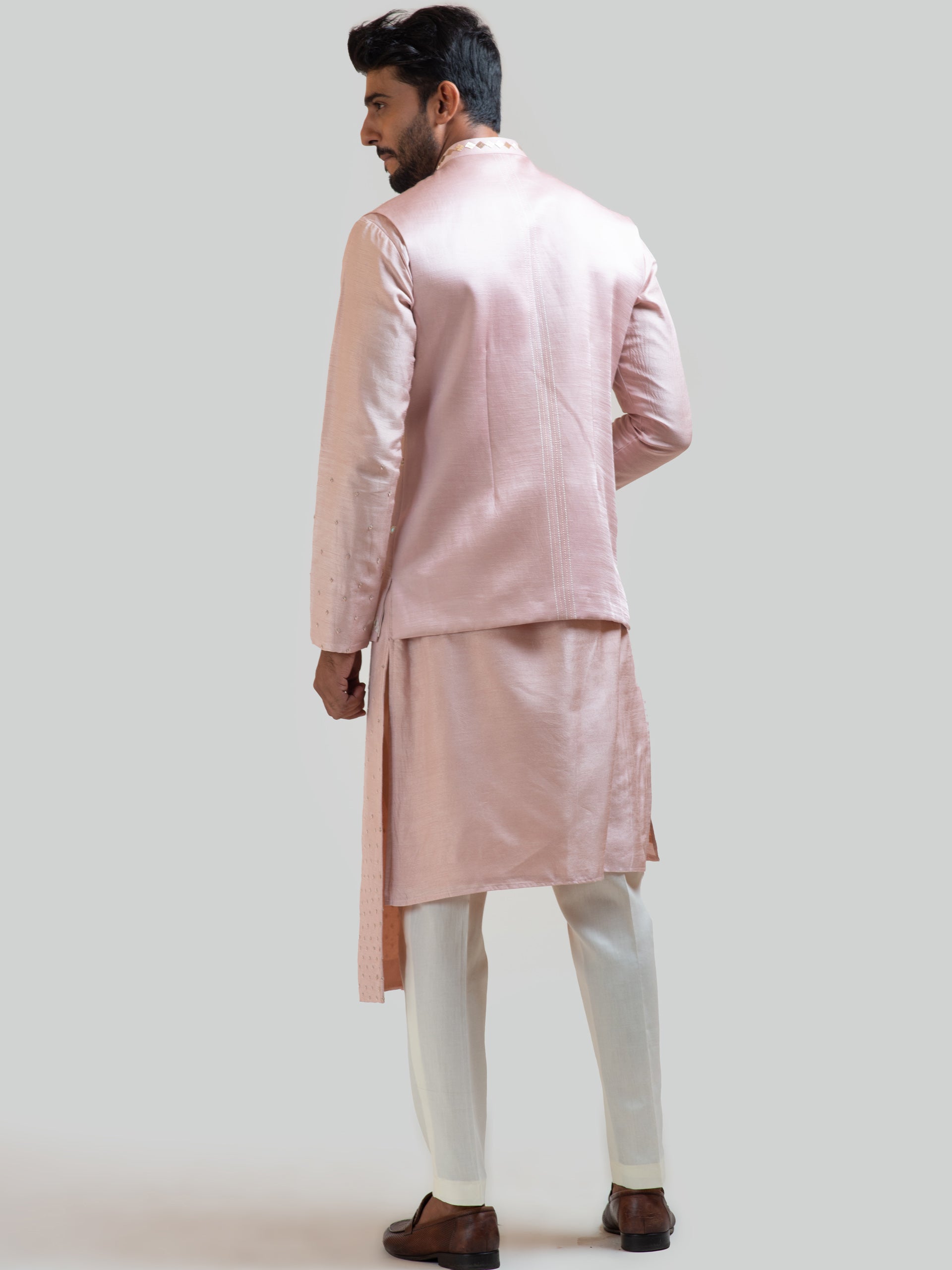 Onion Pink Mirror Nehru Kurta Set image 1