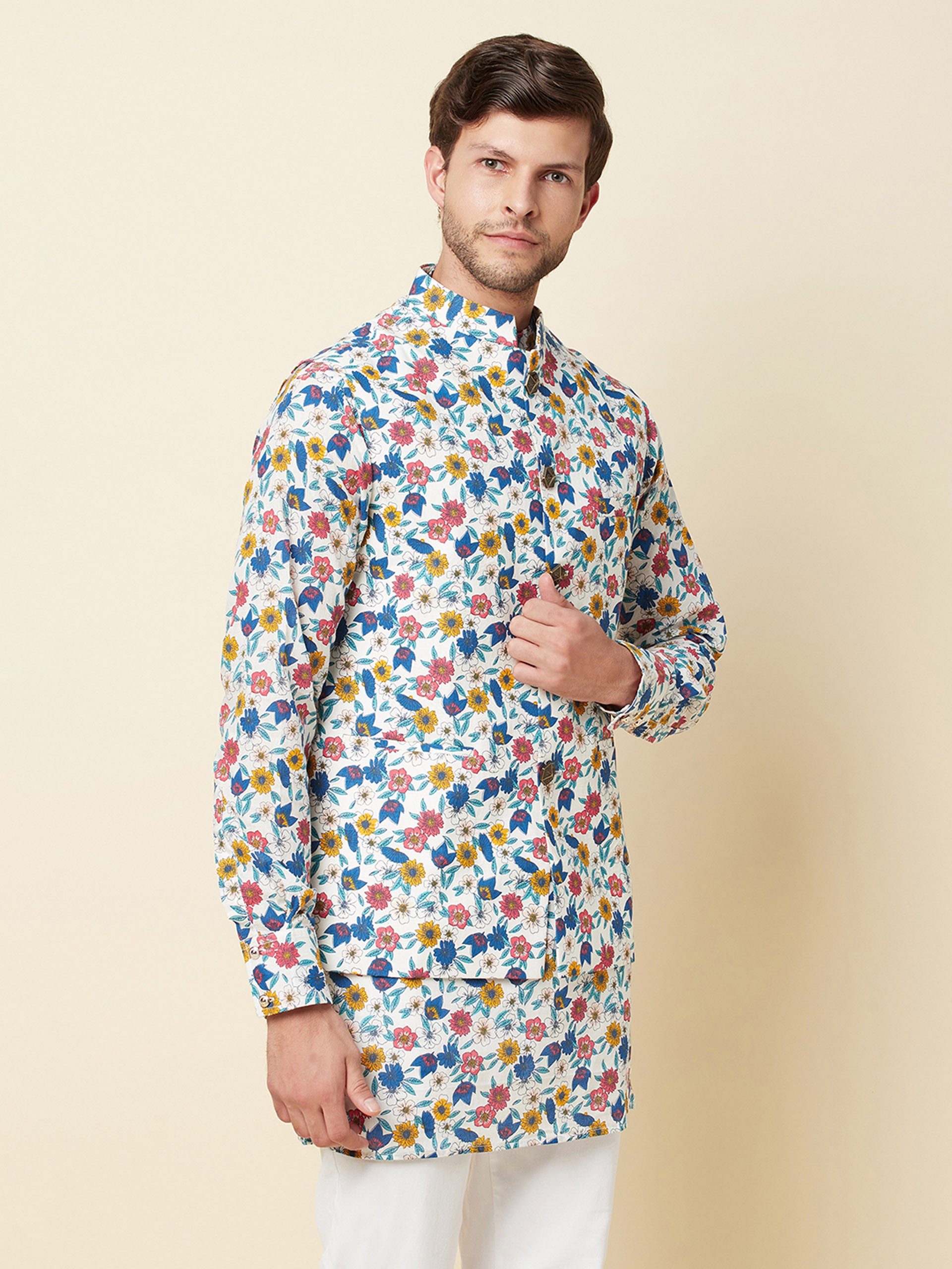 Multicolored Floral Print Jacket with Kurta Set image 3