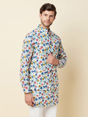 Multicolored Floral Print Jacket with Kurta Set image 3