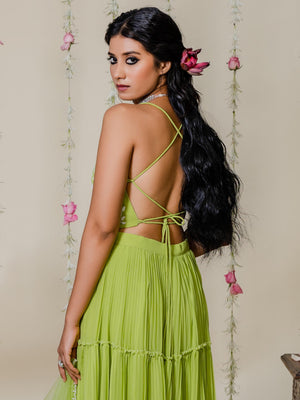 Lime Green Pearl Embroidered Sharara Set image 1