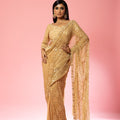 Golden Georgette Embroidered Saree image 0