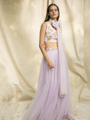 Lavender Floral Embroidered Lehenga Set - XS image