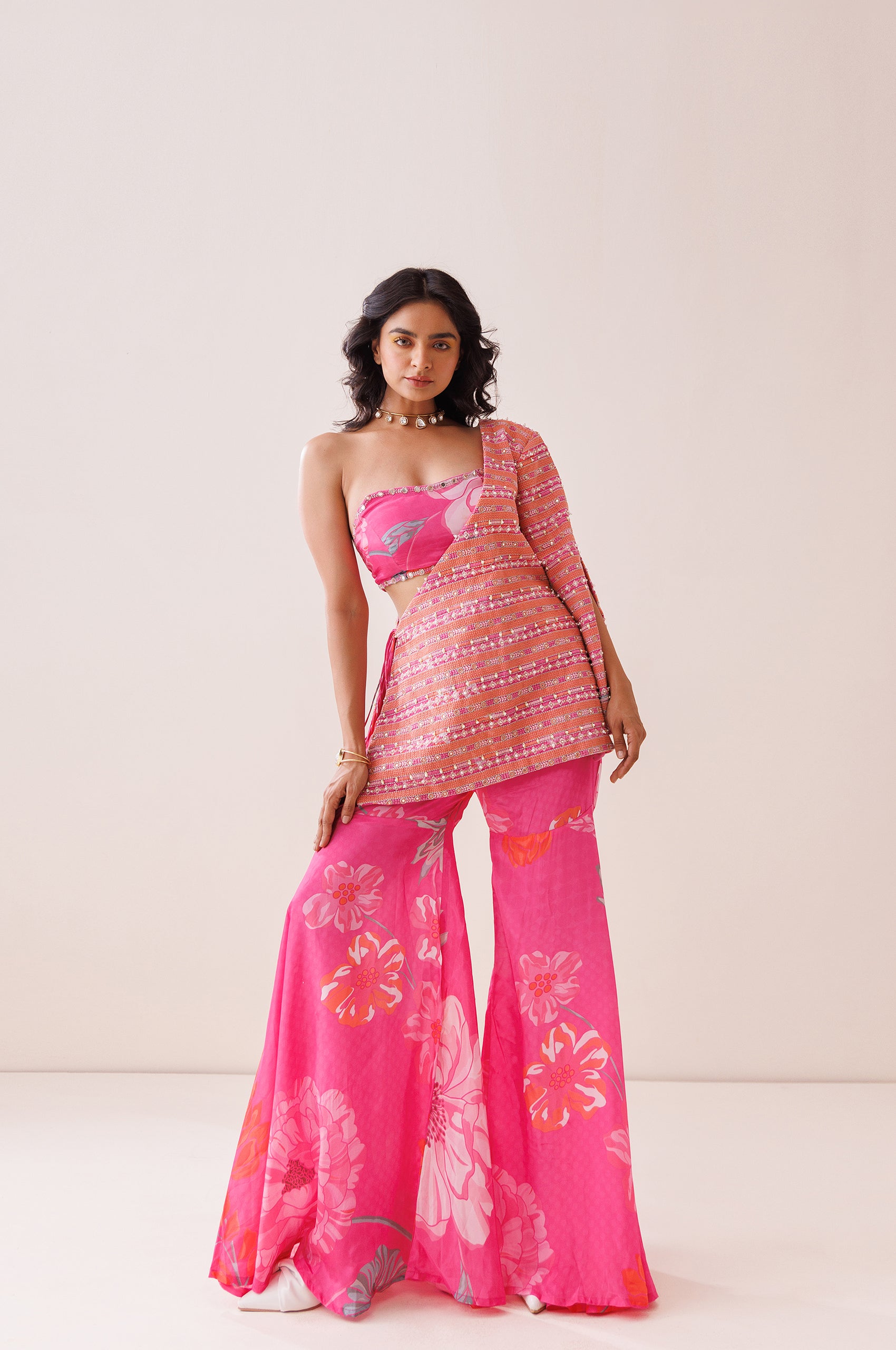 Pink One-Shoulder Blazer Set - Custom image